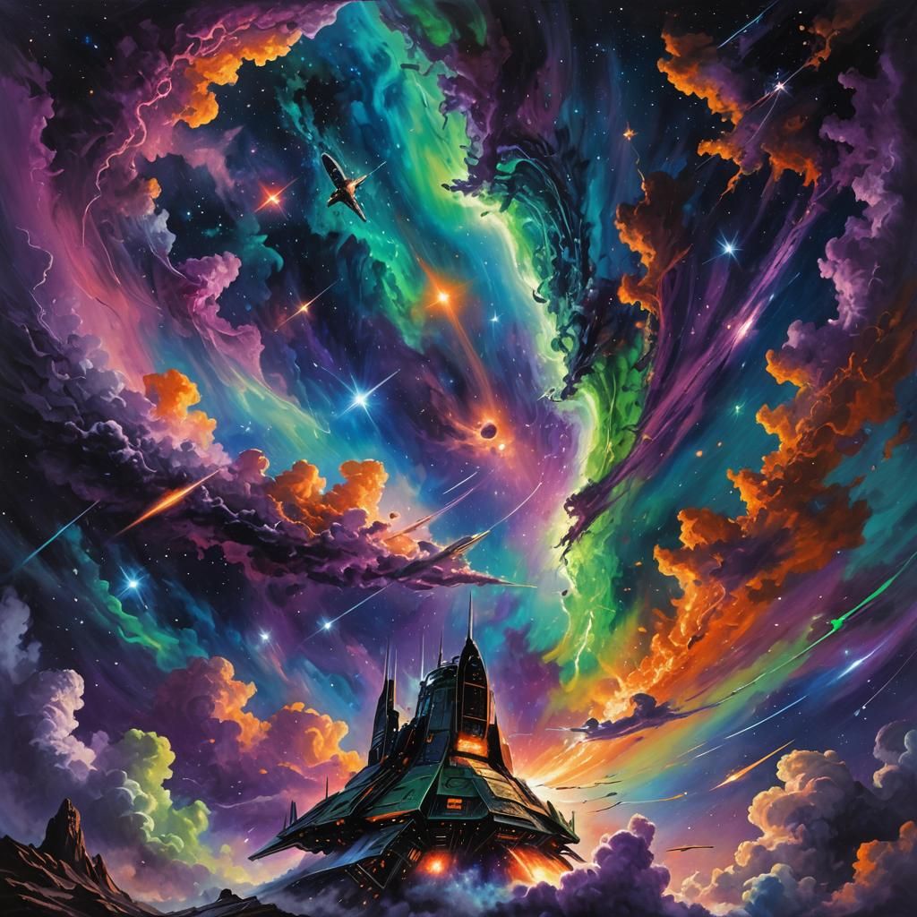 Cosmic Surrealism: Spacecraft Emerge from Night Sky Scar