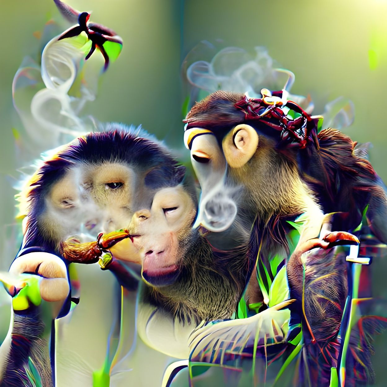 Three headed monkey smoking Zah