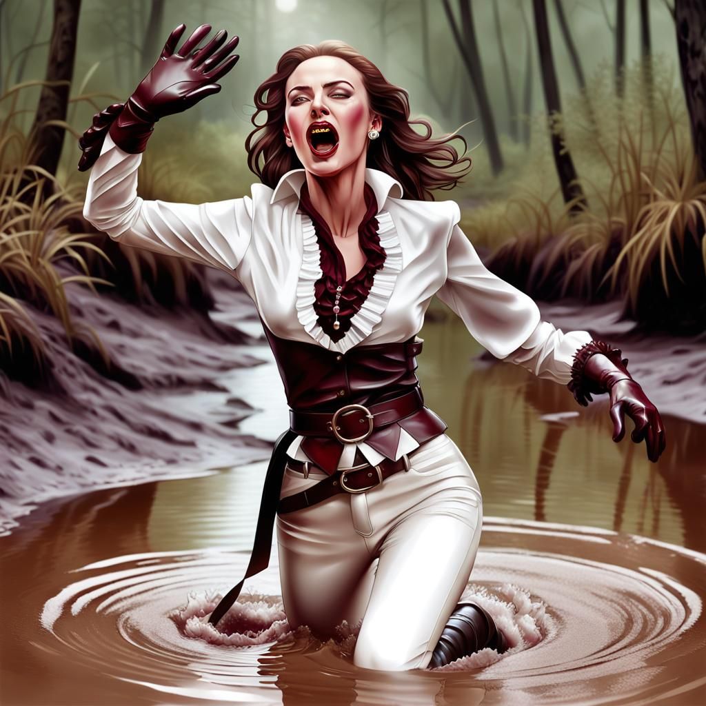 Woman Sinking in Quicksand: Hyperrealistic Concept Art