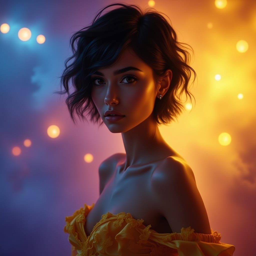 Italian Woman with Yellow Hair in Hyperrealistic Style