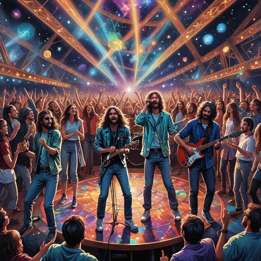 Rock Band Performs Dance Song as Cosmic Illustration