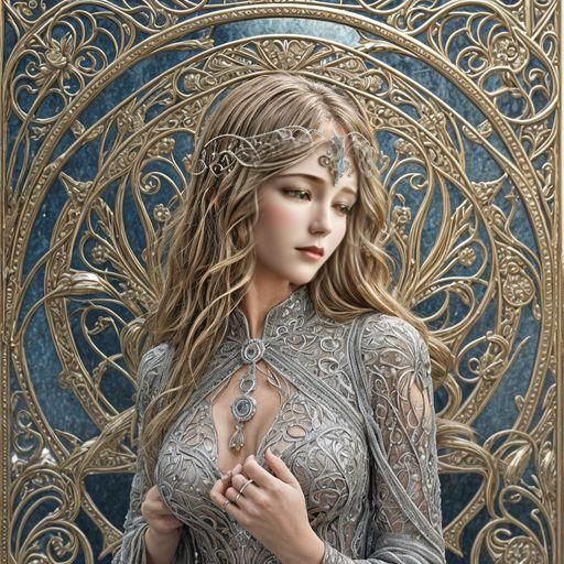 Intricate Jewel in Filigree Art Nouveau Setting