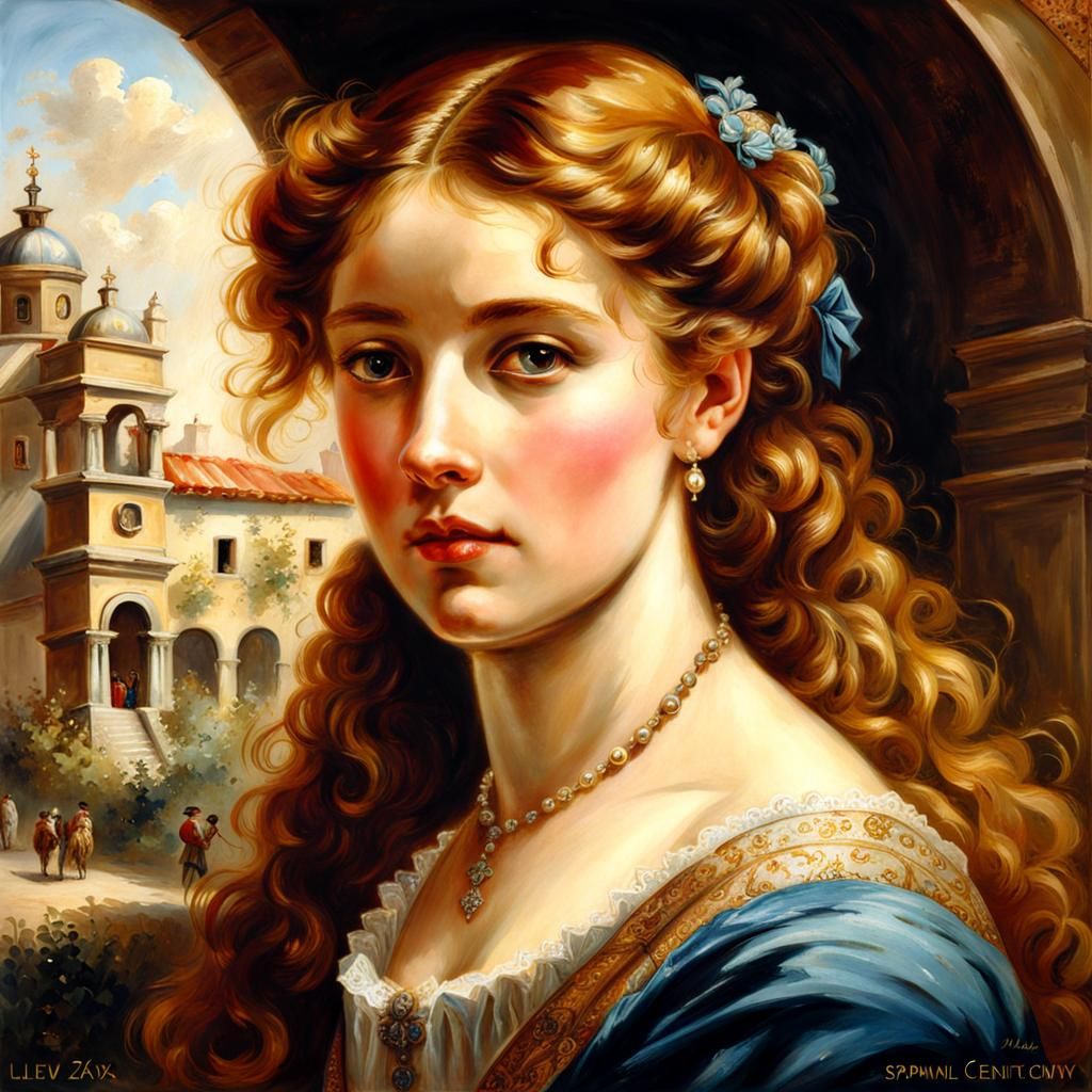 Pretty Spanish Woman Portrait in Splash Art Style