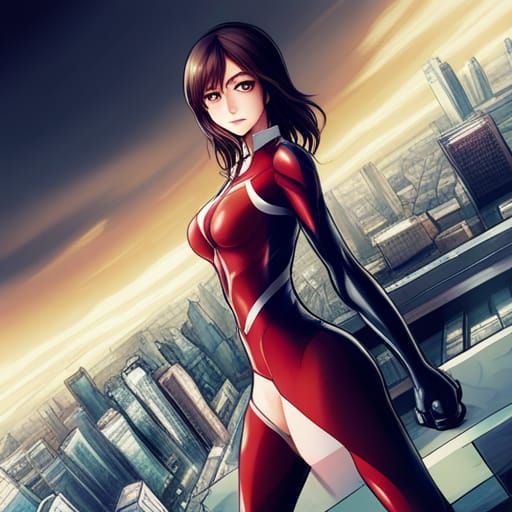 Anime Style Superhero Woman in Tight Suit