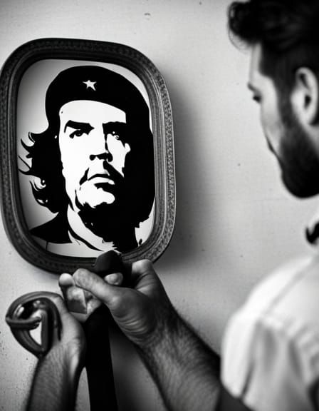 Politician's Confrontation: Che Guevara Reflection in Monoch...
