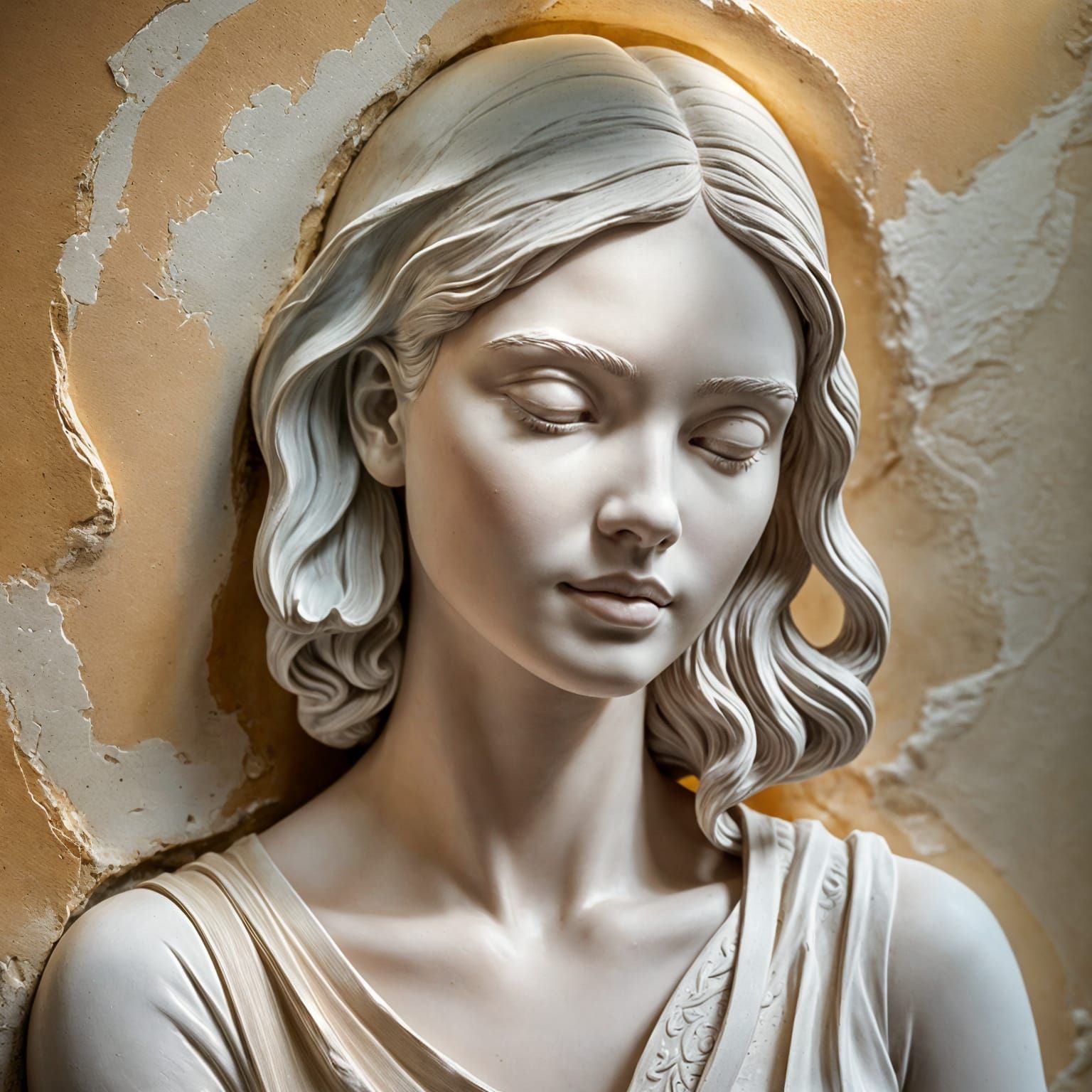 Serene Woman Bas-Relief Sculpture in Natural Light