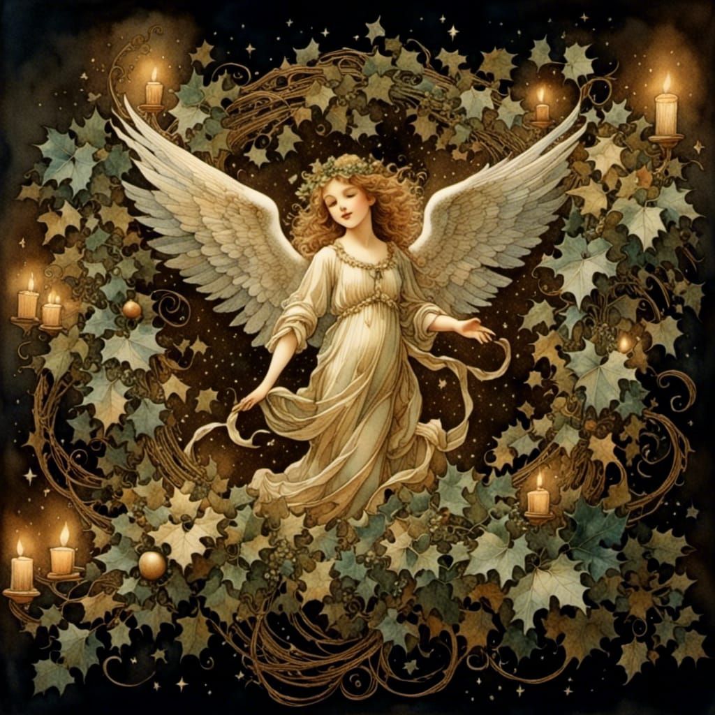 Christmas Angel Spirit in Romantic Watercolor Style