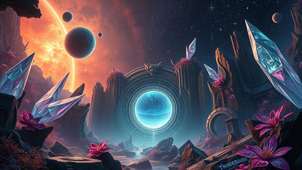 Iridescent Portal in Starry Abyss: Digital Matte Painting