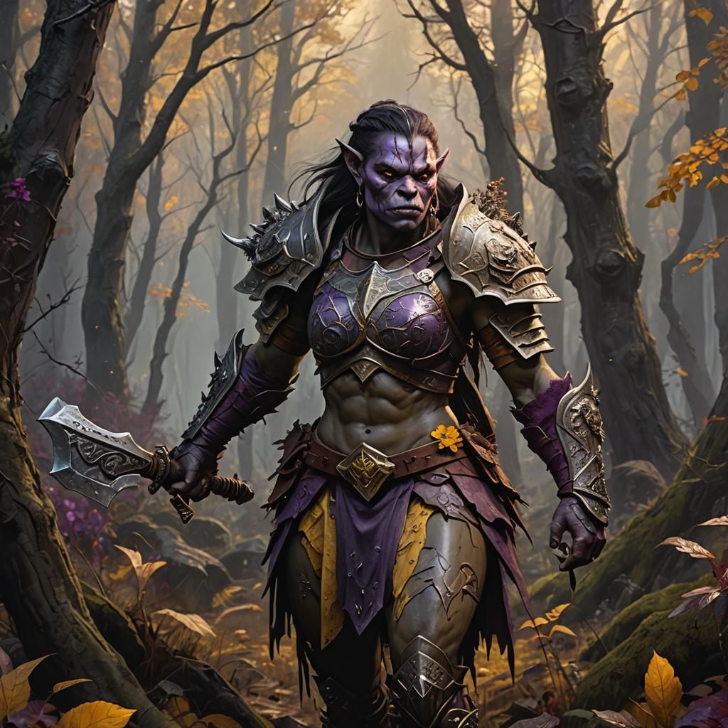 Female Orc Warrior in Mystical Forest