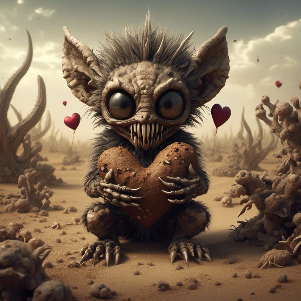 Desert Creature Eats Heart in Surreal Scene