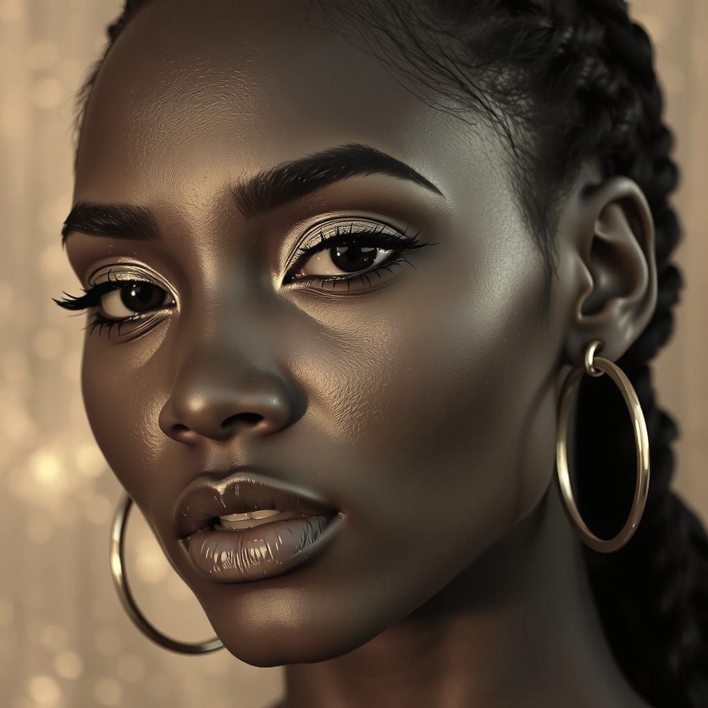 A Photorealistic Portrait of a Black Woman in Warm Golden Li...