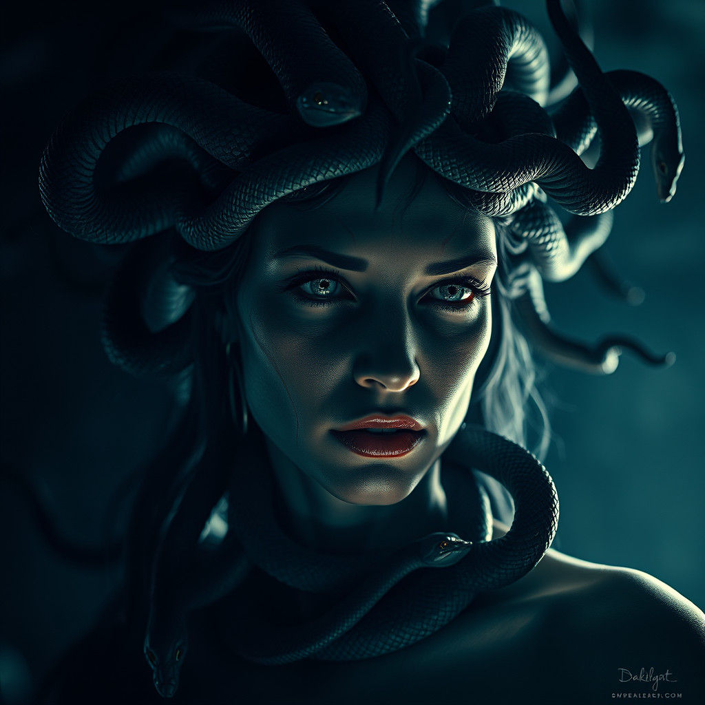 Striking Medusa Portrait in Hyperrealistic Style