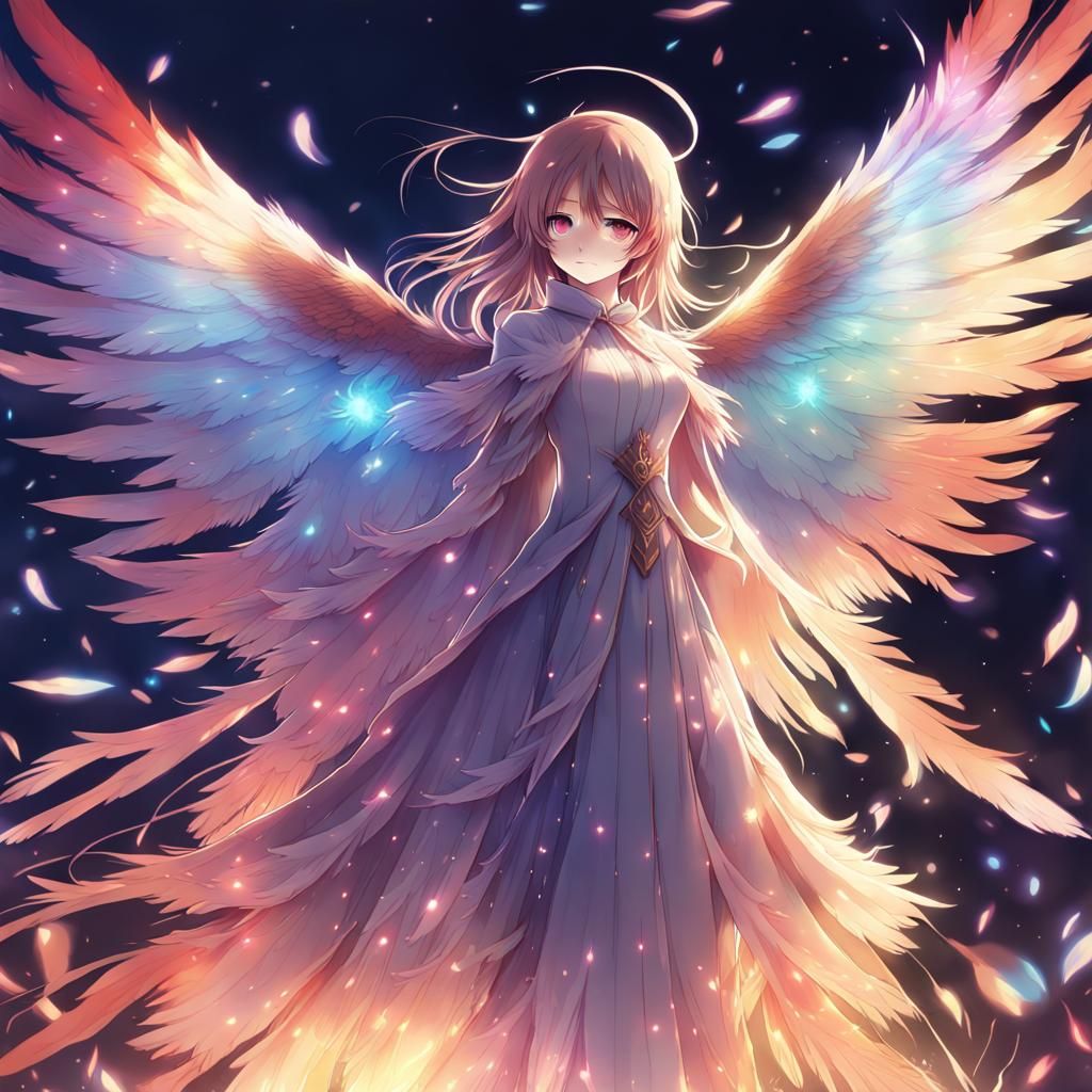 Beautiful nightingale with ethereal colourful glowing feathers spreading its wings in splendour