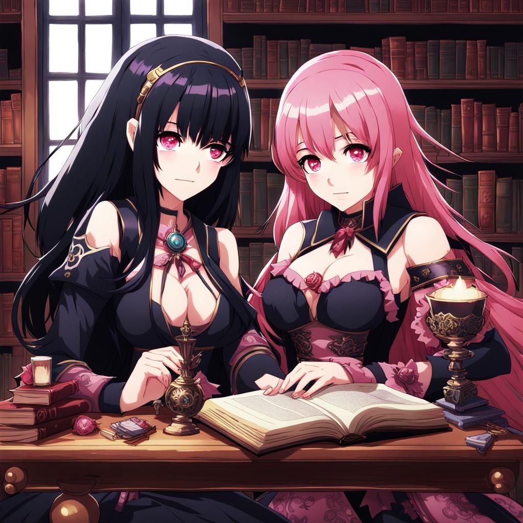 Anime Necromancers Studying Black Magic in Manga Style