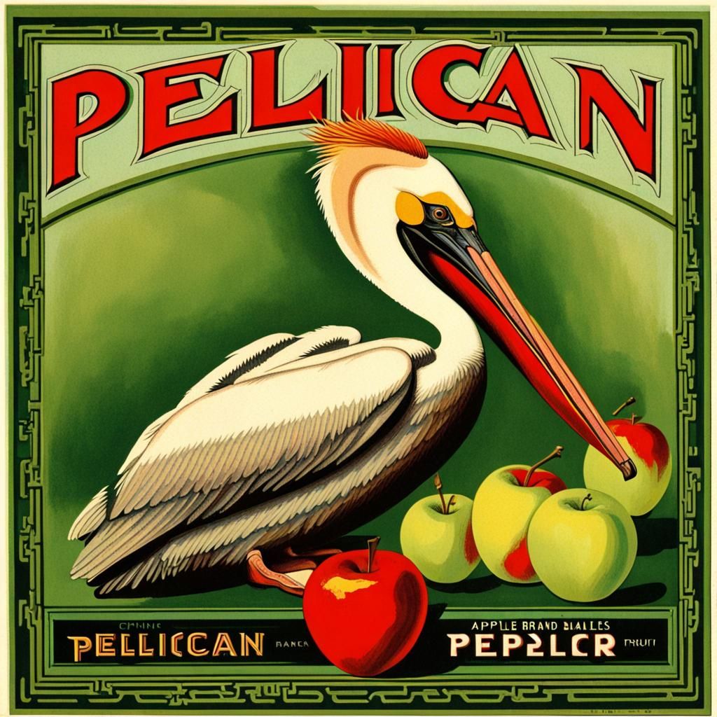 Art Deco Pelican Apple Crate Label