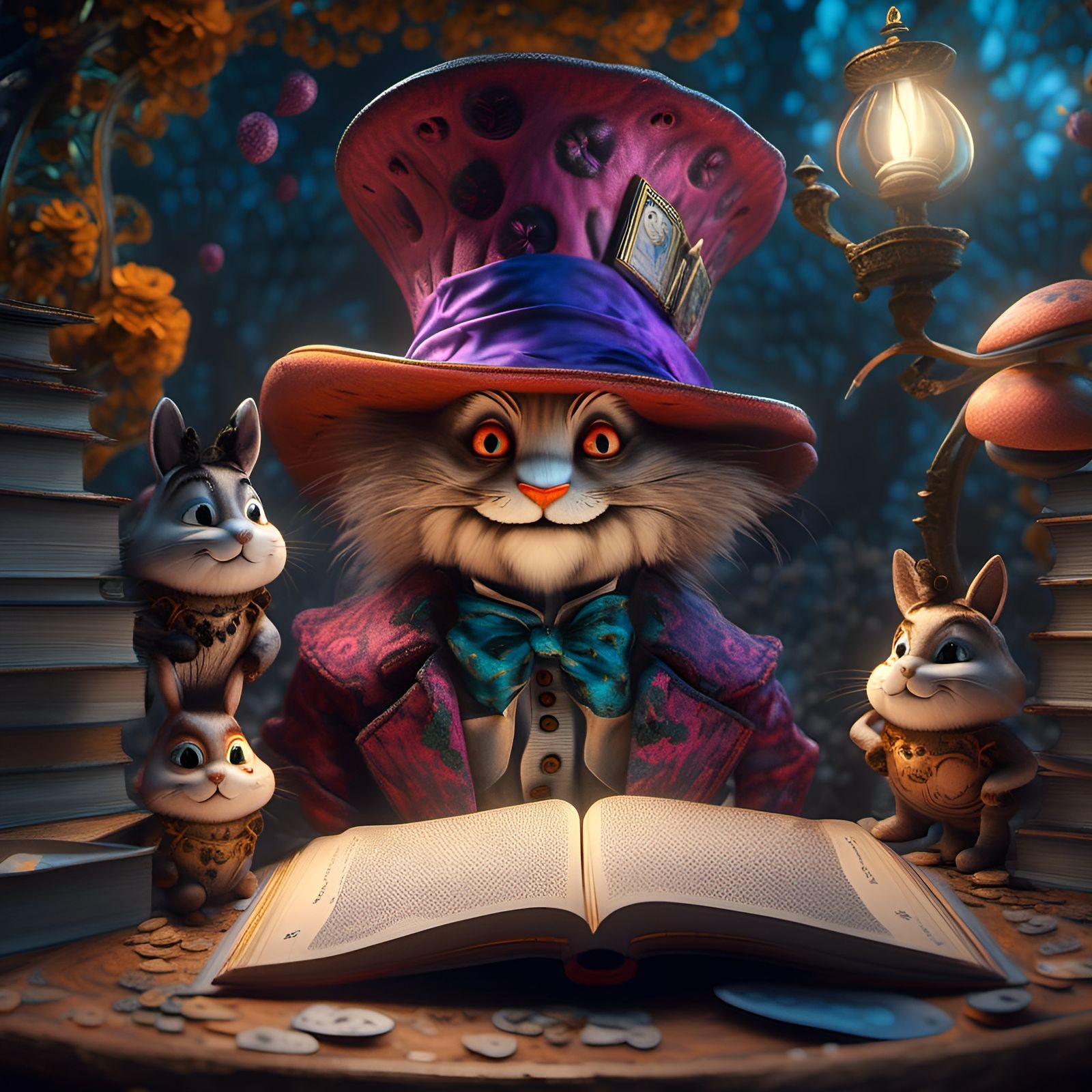 Alice in Wonderland where Cheshire Cat is Moonlighting as the Mad Hatter
