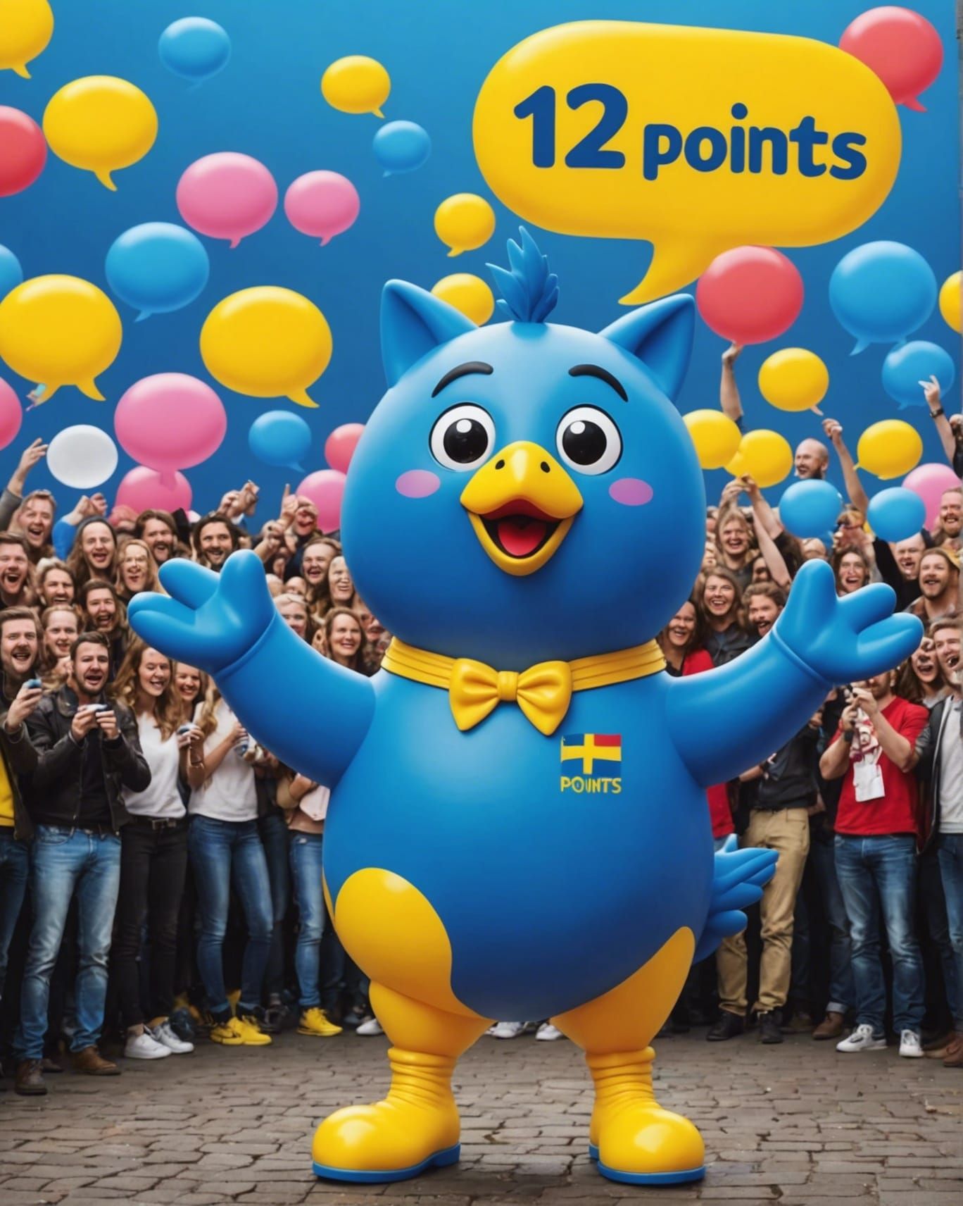 Blue Bird Announcing Eurovision Winner in Cartoon Style