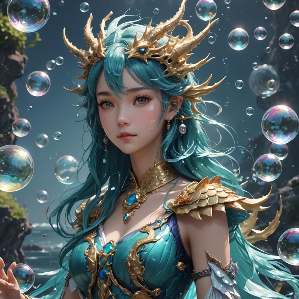 Ocean Goddess with Sea Dragon in Anime Style
