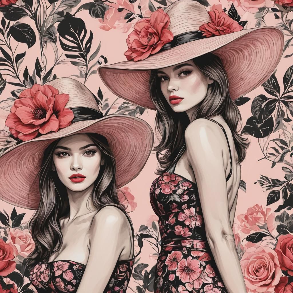 Abstract Fashion Illustration of Two Girls in Vector Art