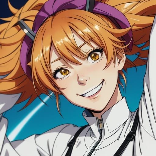 Smiling Person in Straitjacket, Vibrant Anime Style