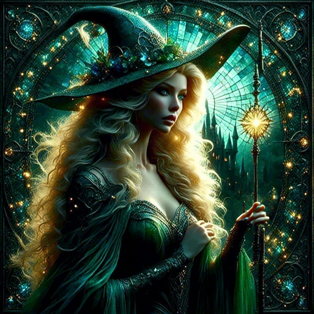 Elven Witch Mosaic in Stained Glass Style