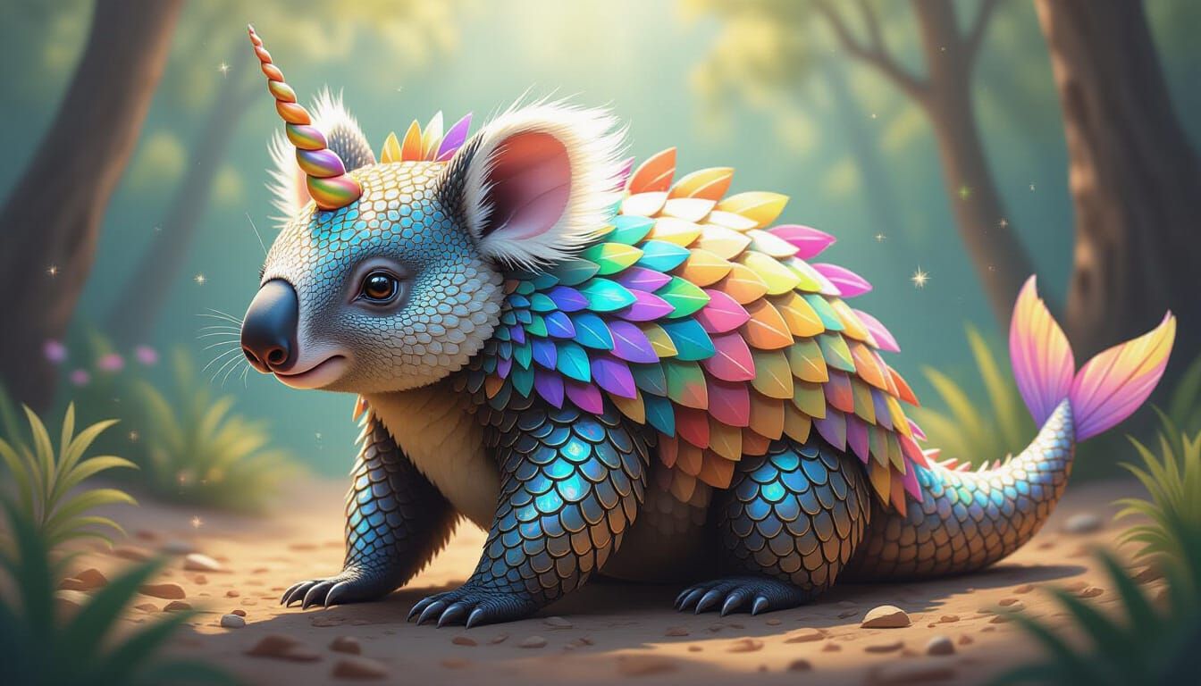 Armadillo-Koala Creature with Scales and Feathers
