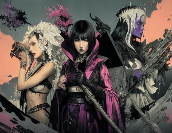 Eerie Dystopian Surrealism: Menacing Creature and Two Women