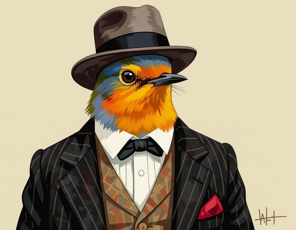 Robin Bird as 1920s Gangster in Abstract Art