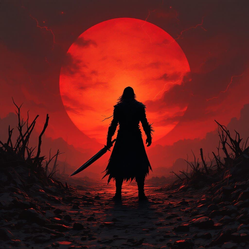 Vagabond Warrior Defies Crimson Sunset