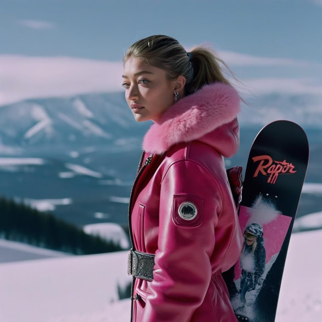 Gigi Hadid as Snowboarder: Cinematic Film Still