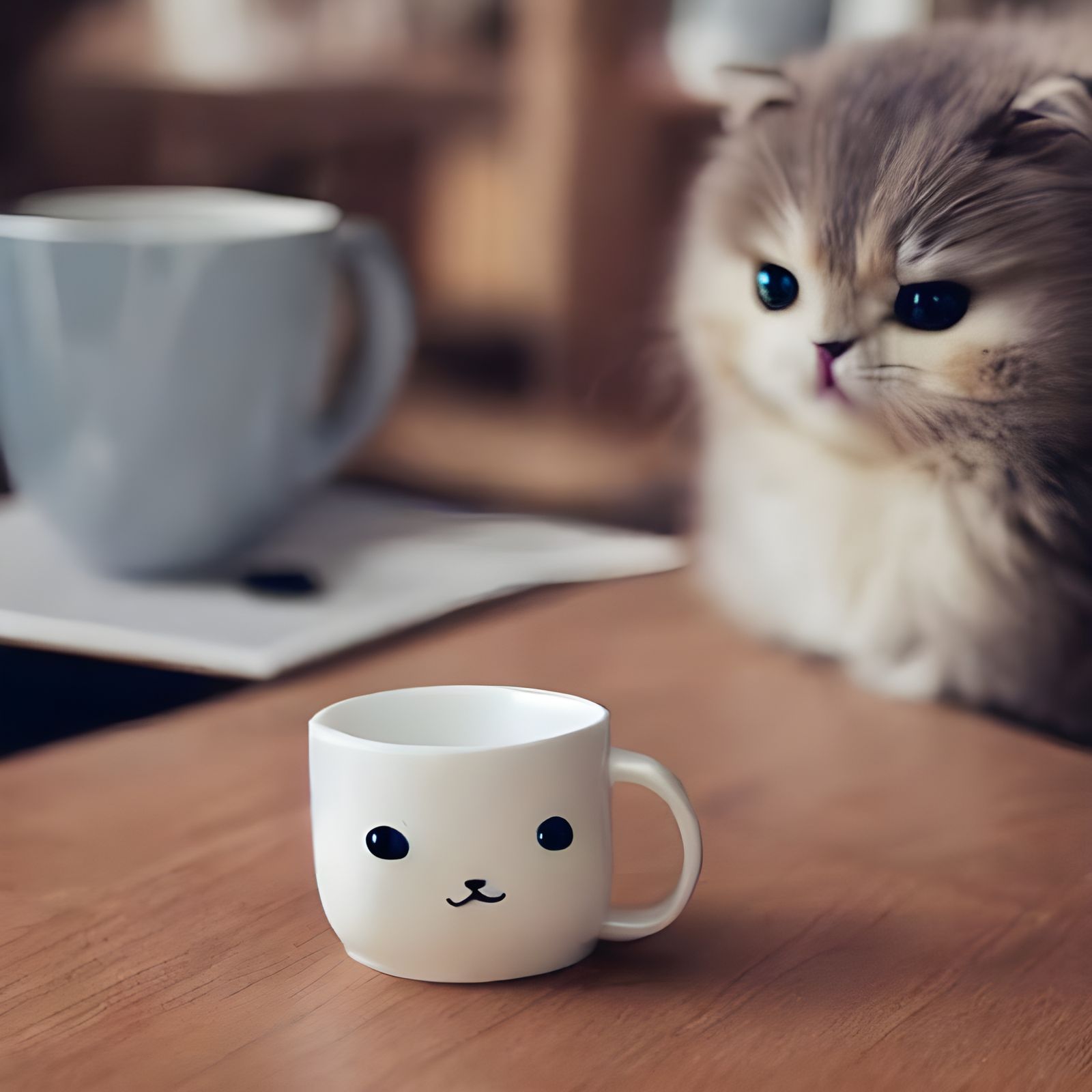 Cute Anime Cat with Coffee Mug, 8K Render