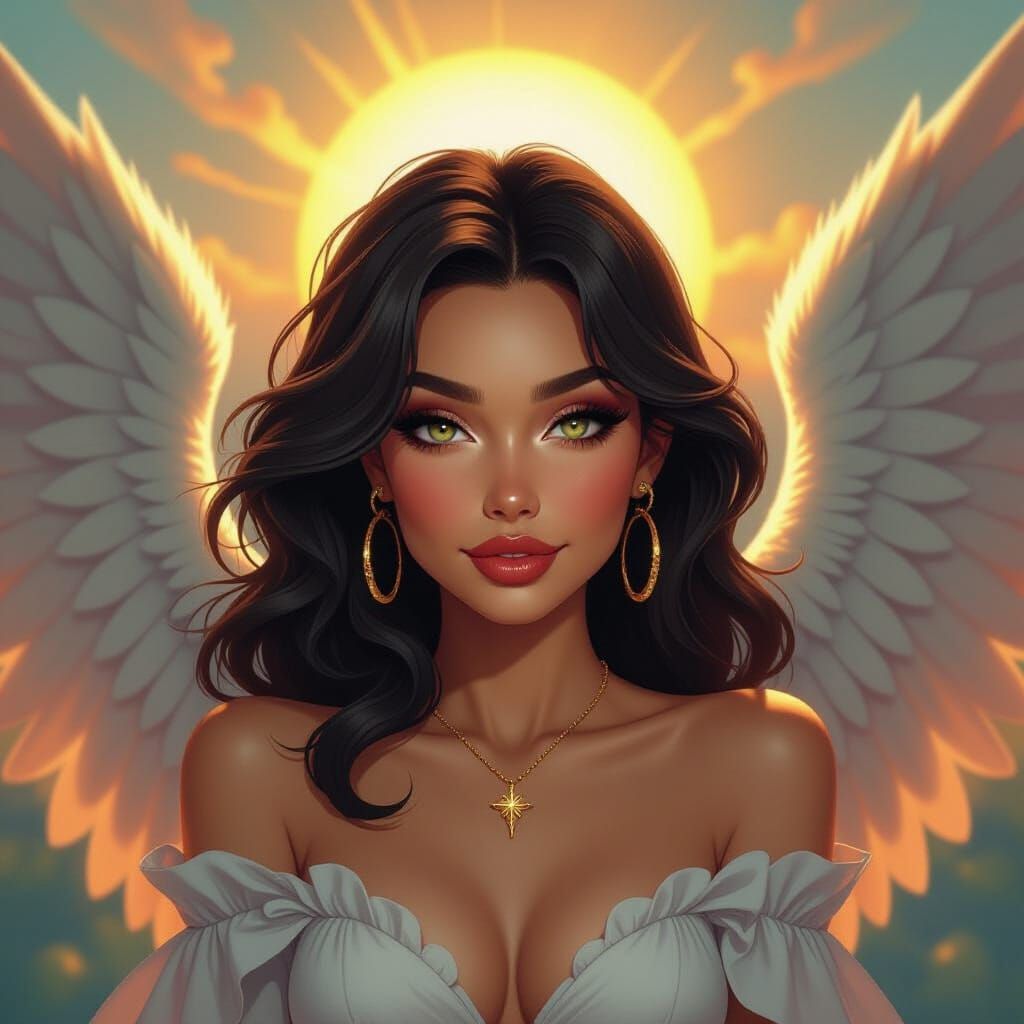 Sassy Angelic Figure with Mischievous Aura