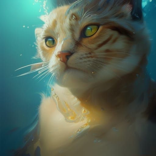 Cat Submerged in Water: Detailed Concept Art