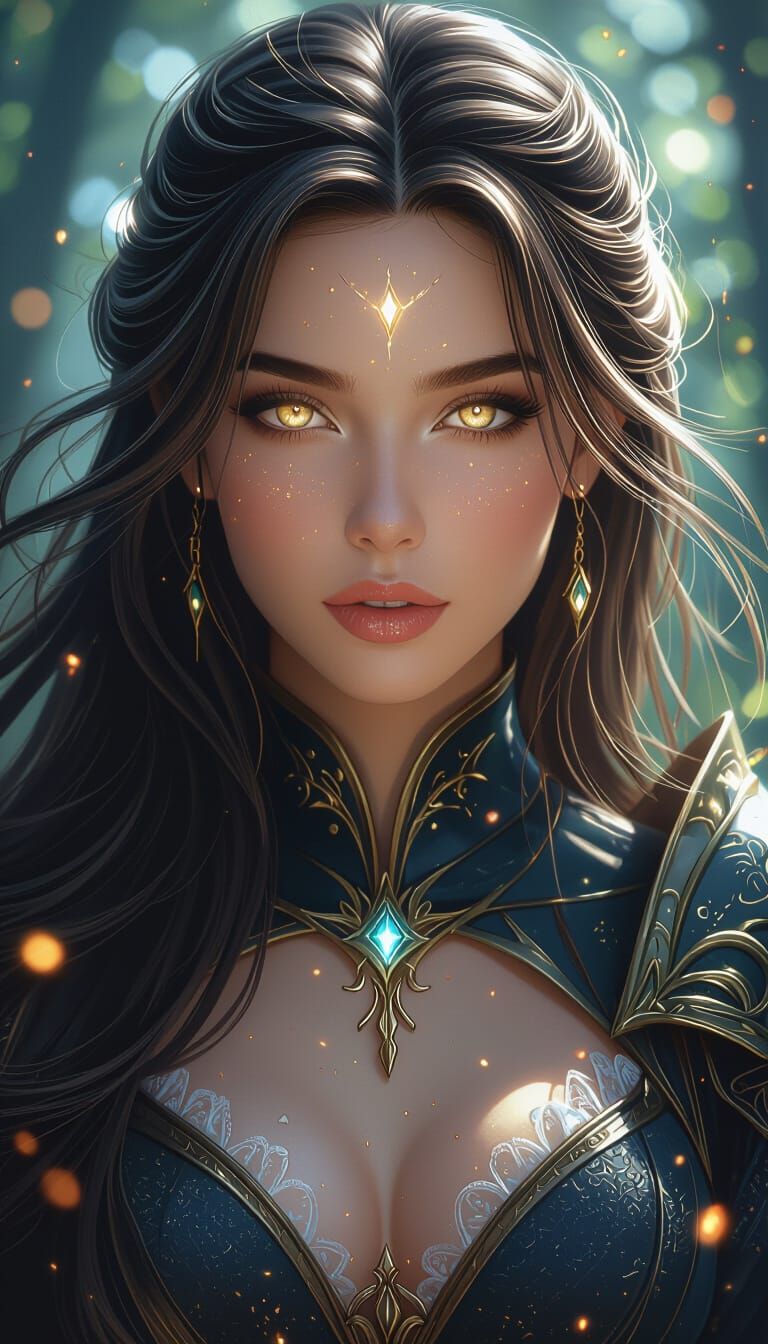 Anime Portrait: Radiant Fantasy Woman in Enchanted Forest