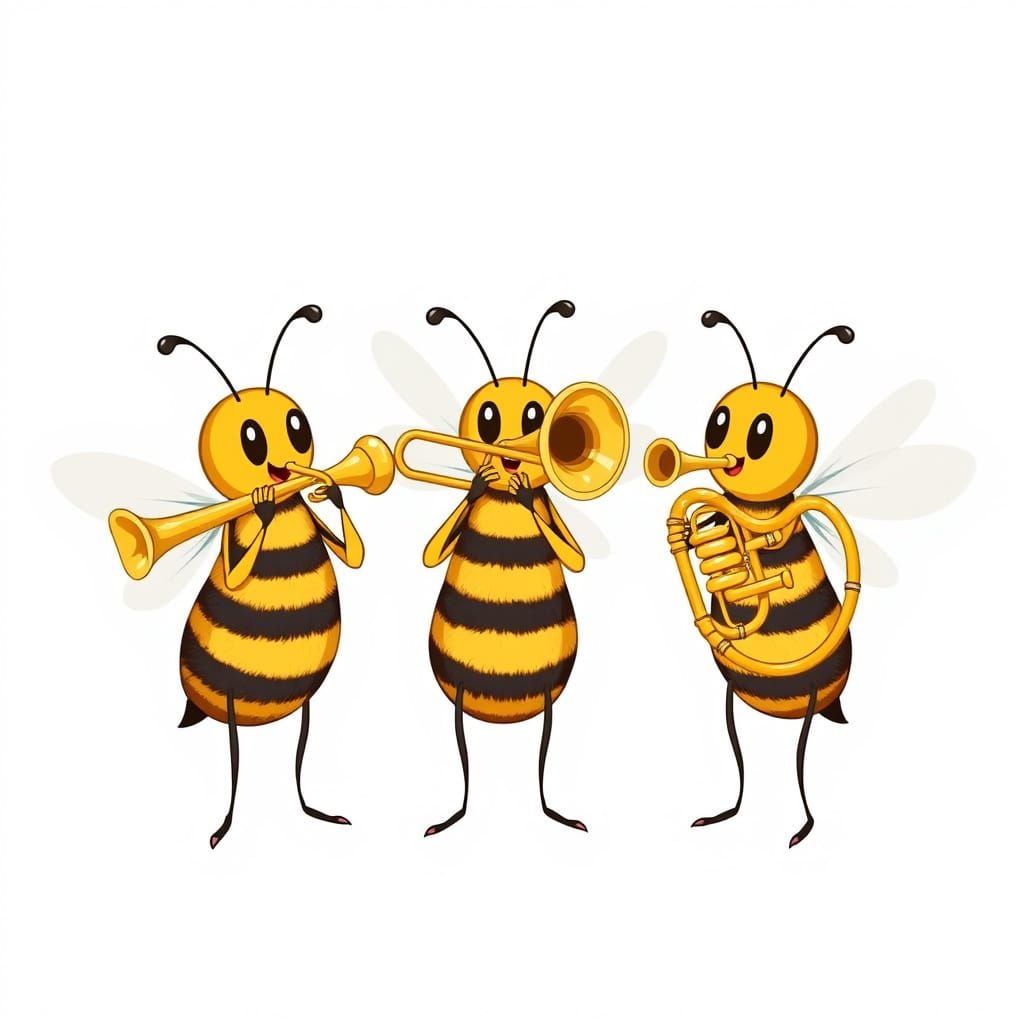 Cartoon Hornet Bees Play Instruments