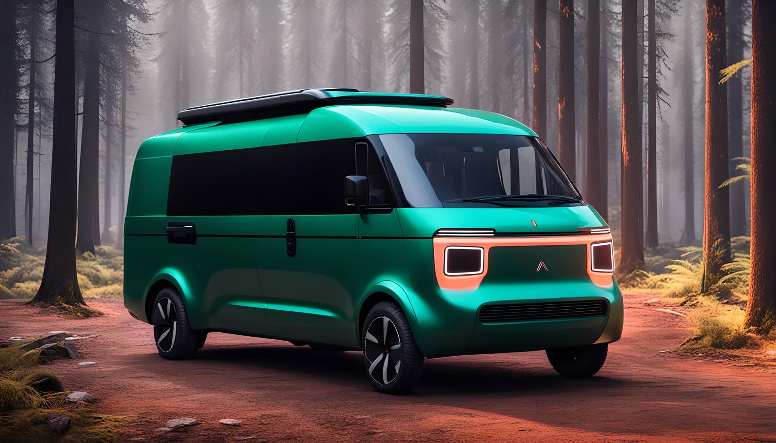 Futuristic Electric Campervan in Cyberpunk Style