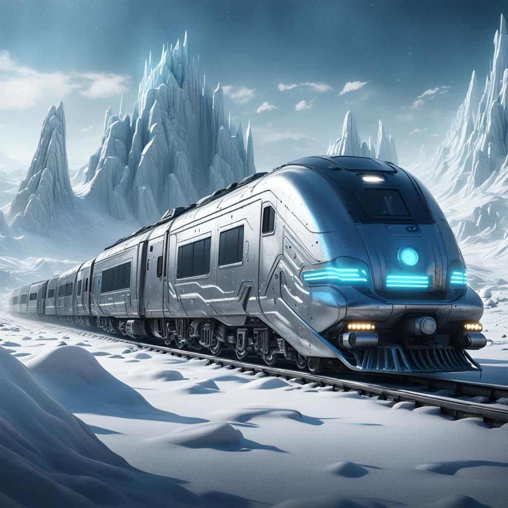 Futuristic Train Races Through Frozen Wasteland