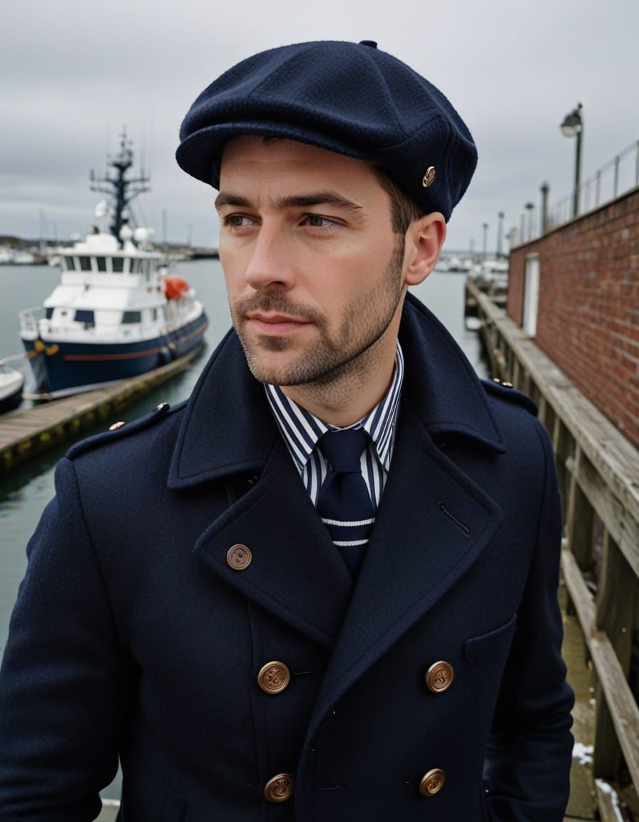 Nautical Portrait in Navy Blue with Anchors