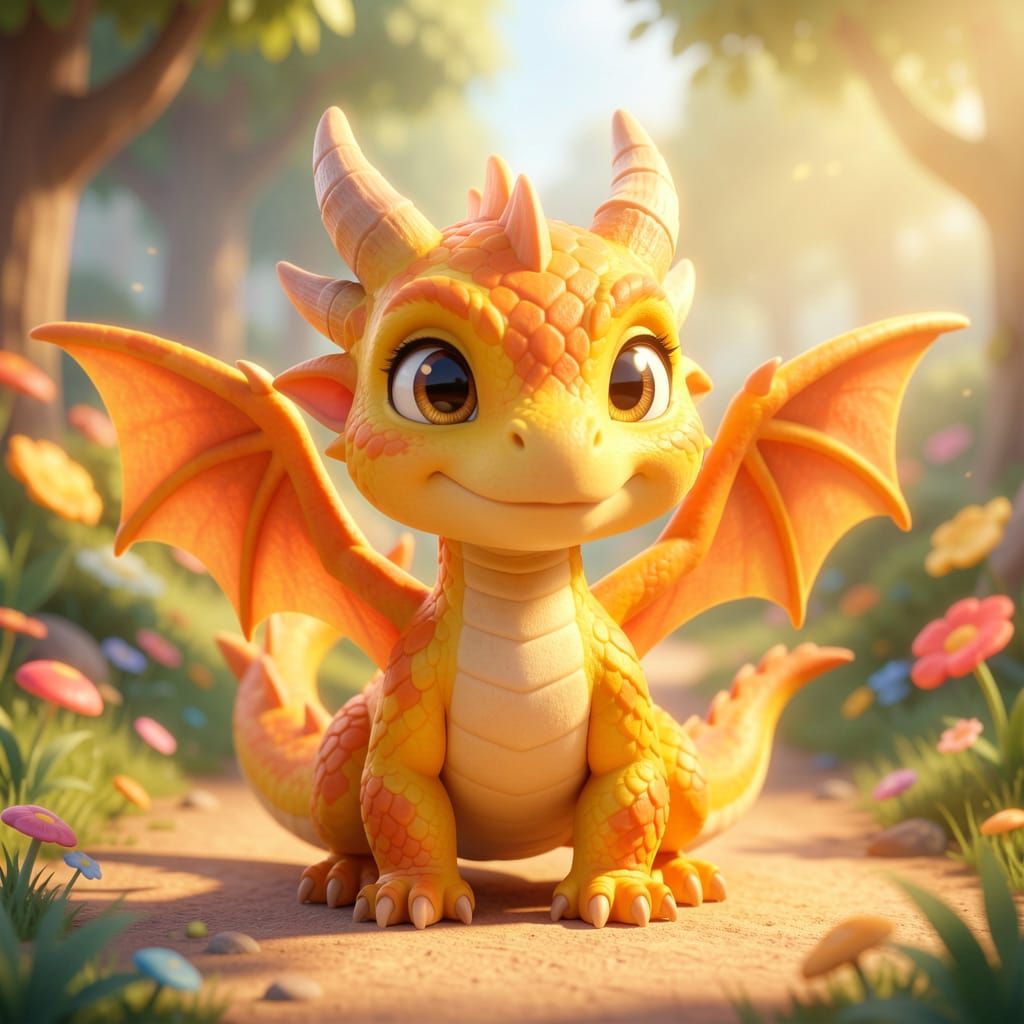Cute Chibi Dragon in Vibrant CGI Style