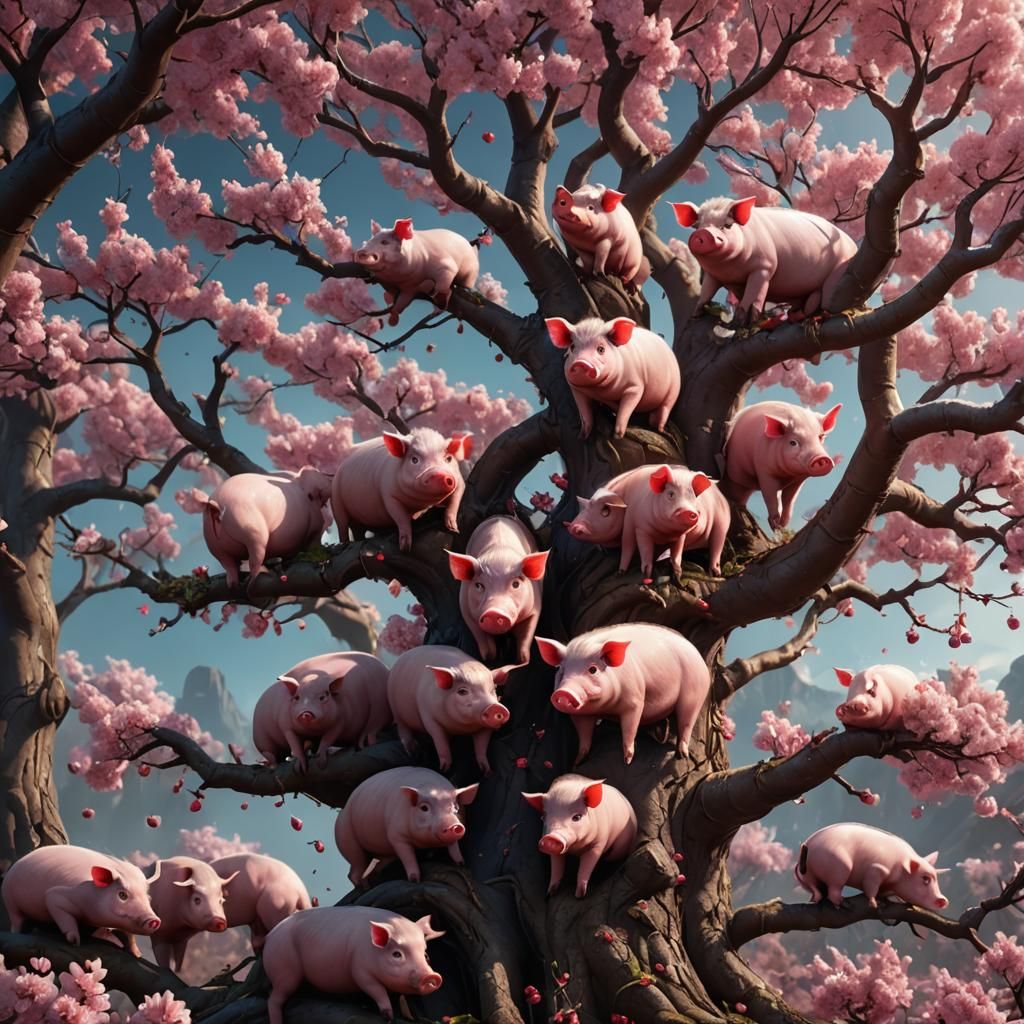 Pigs in a Cherry Tree: Detailed Matte Painting