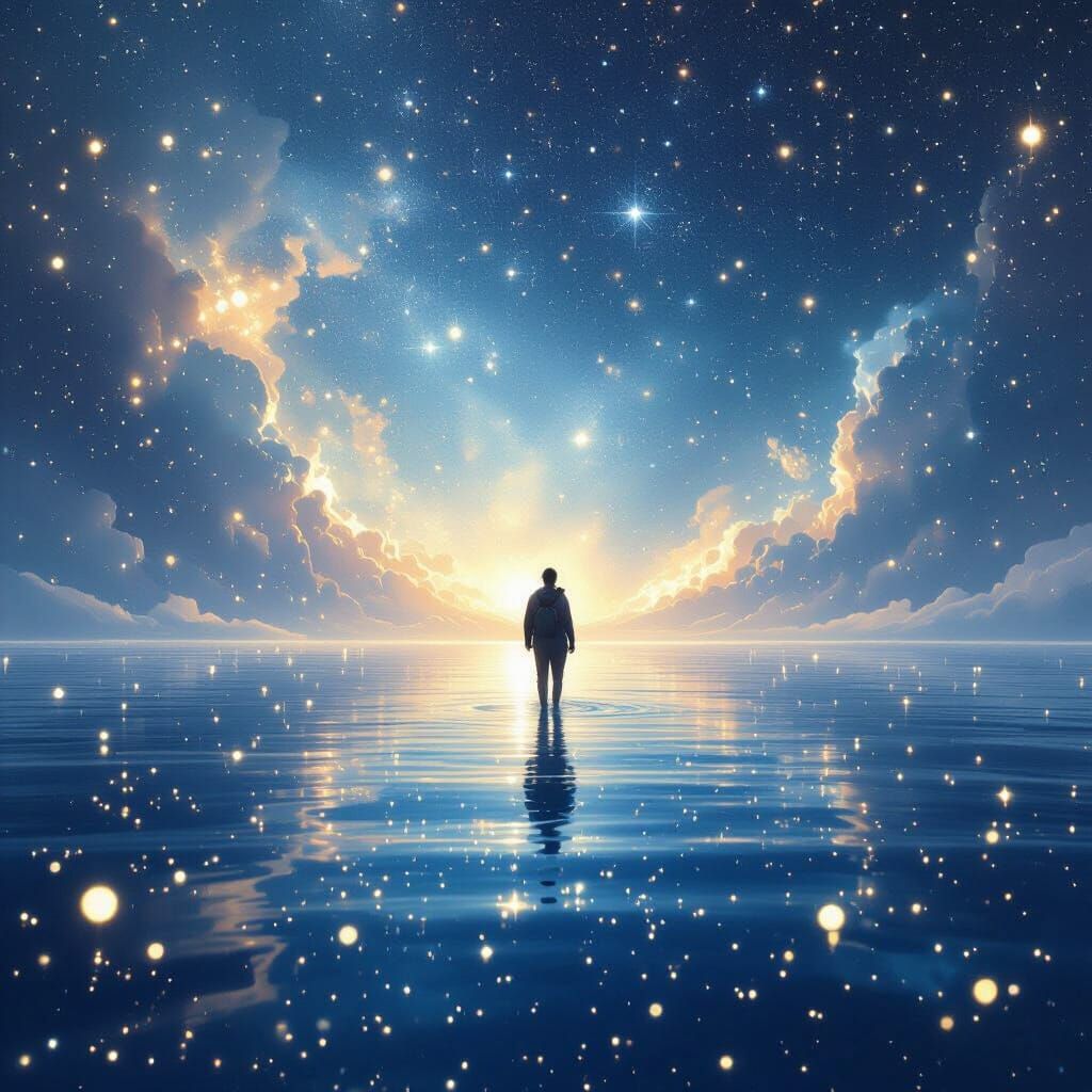 Ethereal Traveler in Starry Galaxy: Dreamlike Matte Painting