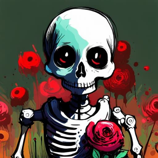 Cute Skeleton Portrait in Junji Ito Style