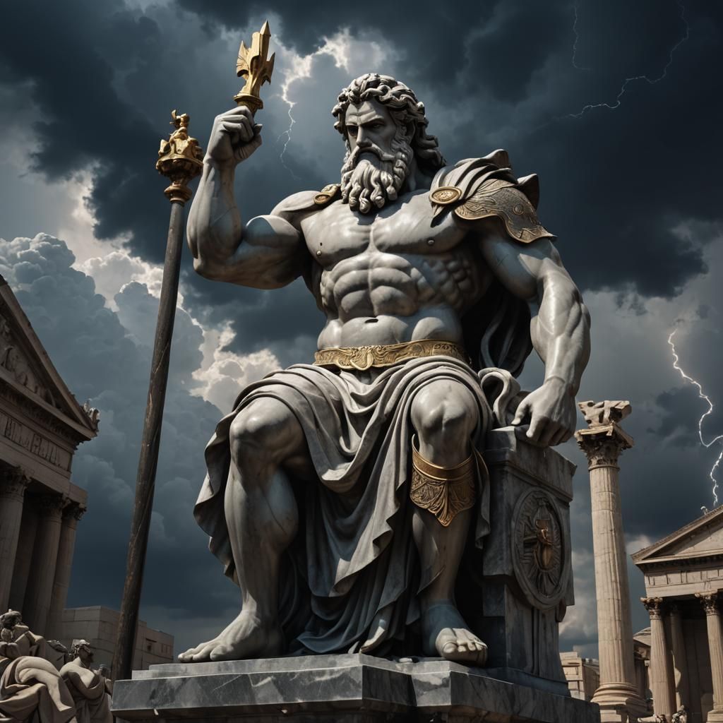 Classical Greek Marble Statue of Zeus in Detail