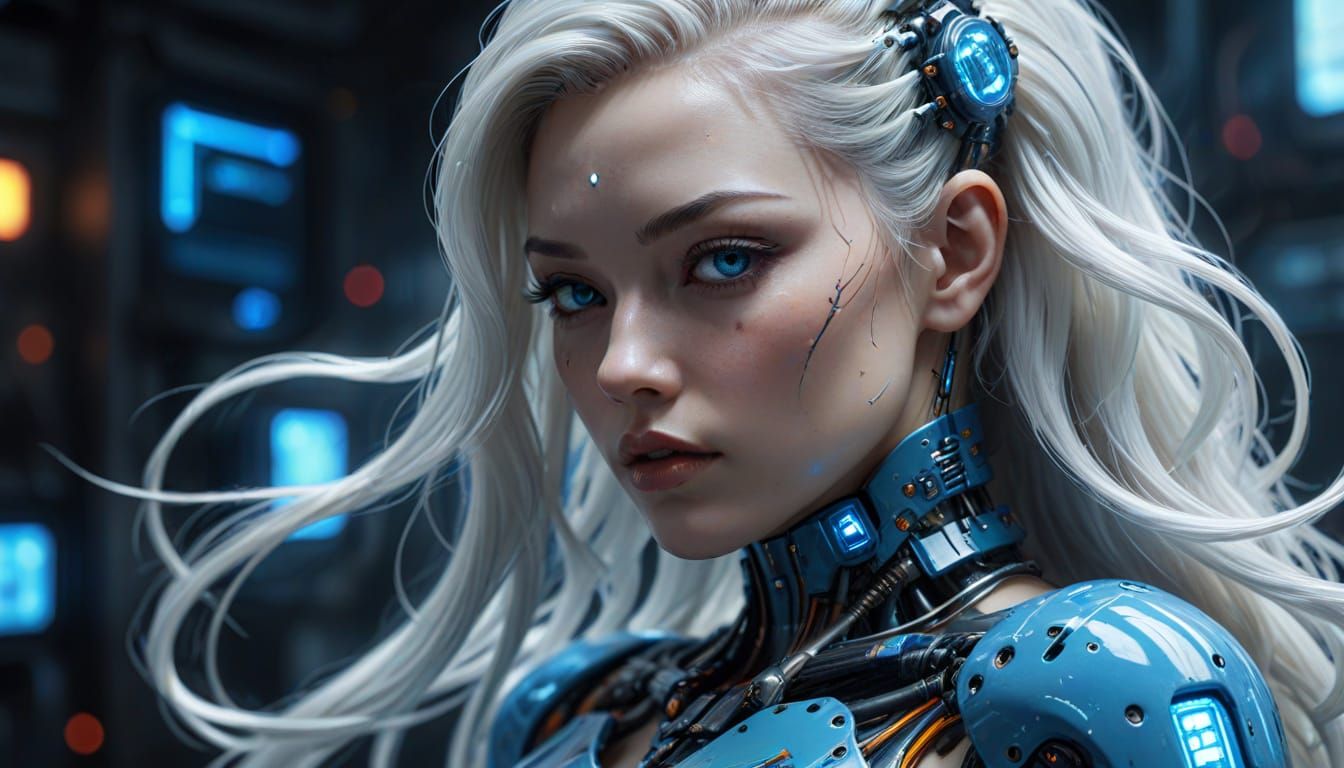 Cyberpunk Android Pinup in Hyperrealistic Digital Art