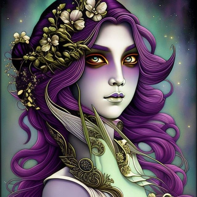 Fantasy Girl in Lilac Hues: A Magical Painting