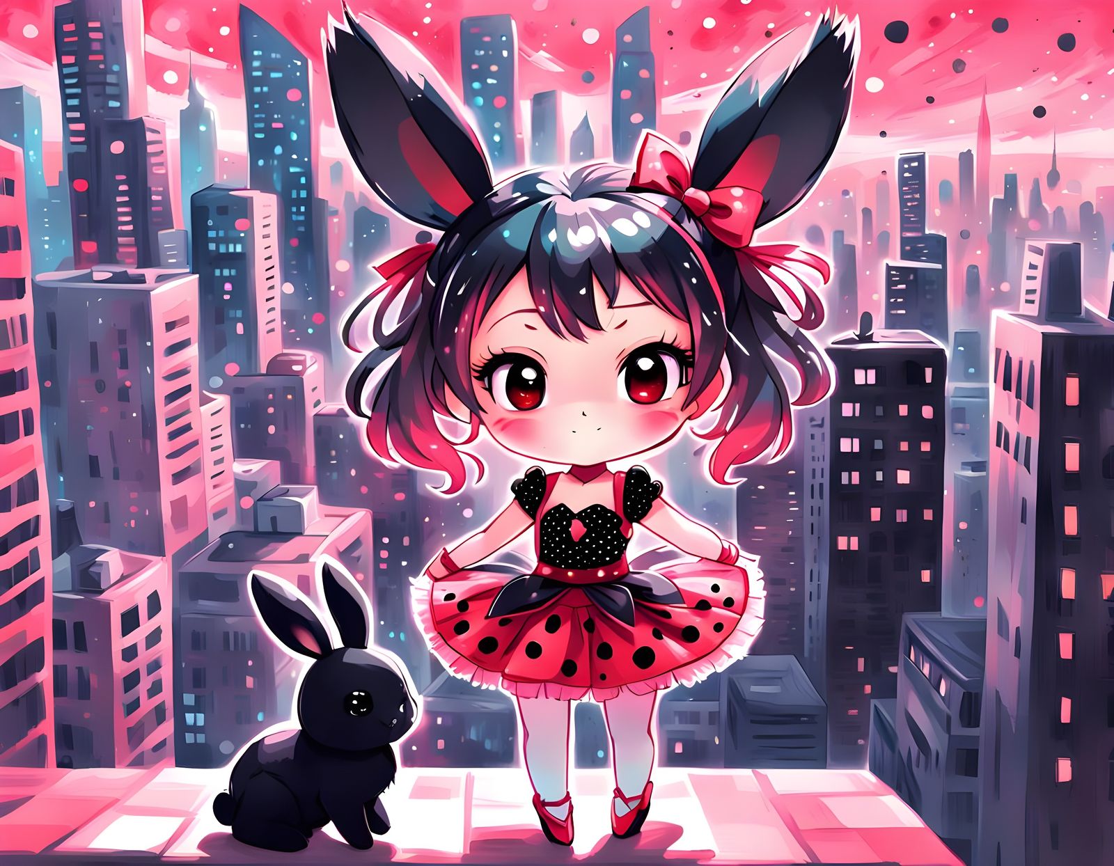 Vibrant Chibi Ballerina Girl Stepping Out in Red