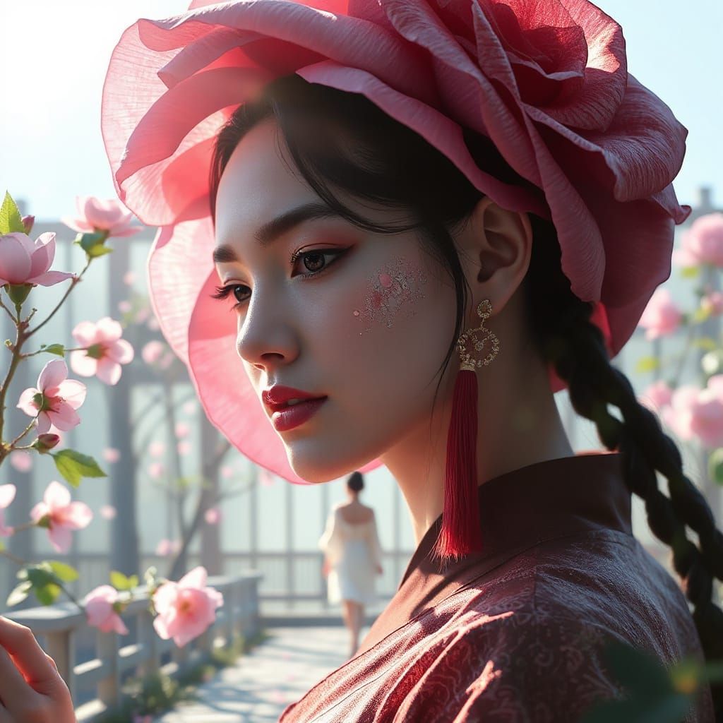 Ethereal Samurai Goddess Walks Glass Pearl Path in Vibrant Z...