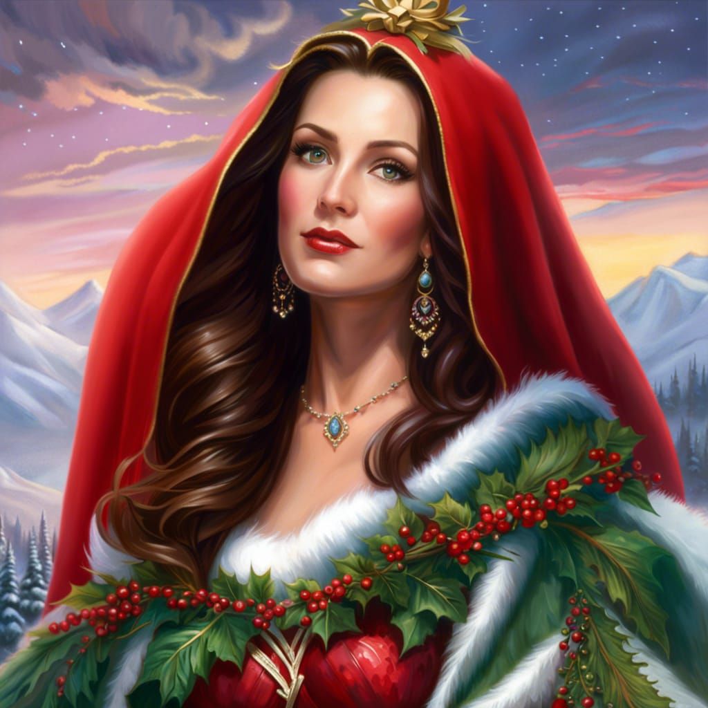 Mother Christmas Portrait in Romantic Style