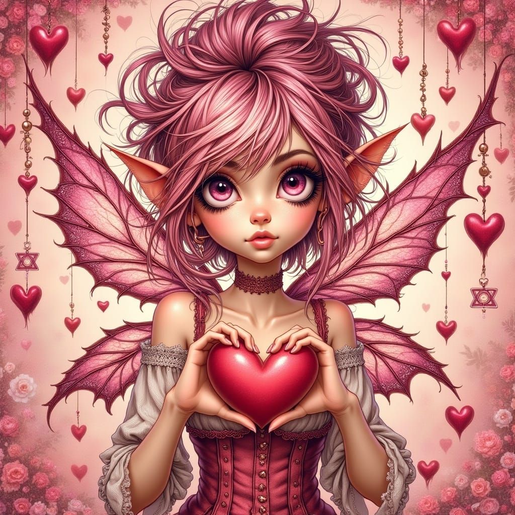 Enchanting Valentine Pixie in Whimsical Style