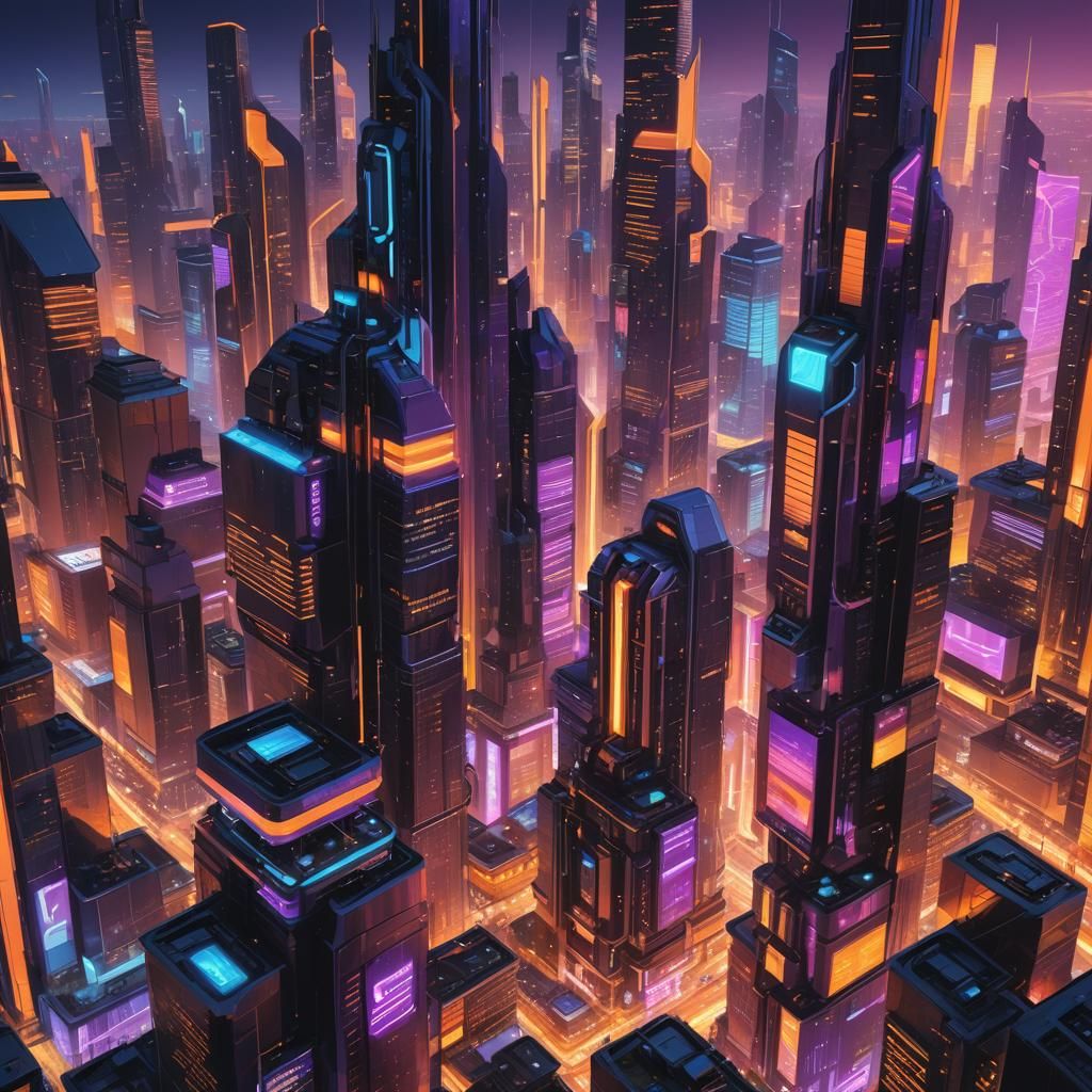 Futuristic Cityscape Concept Art in Cyberpunk Style